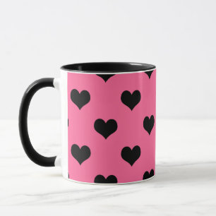 Zwarte Liefdeshart Op Roze Achtergrond  Mok