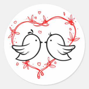 Zwarte Liefdesvogels Rode Hart Trouw Bruiloft Ronde Sticker