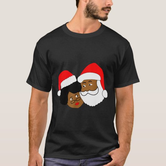 Zwarte liefdevolle kerstman en mevrouw Claus Etnis T-shirt (Voorkant)