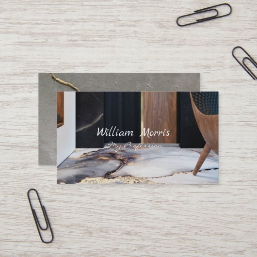 Zwarte Lift Lobby Deurhuis Interieurmakelaar Visitekaartje (Voorkant / Achterkant in situ)