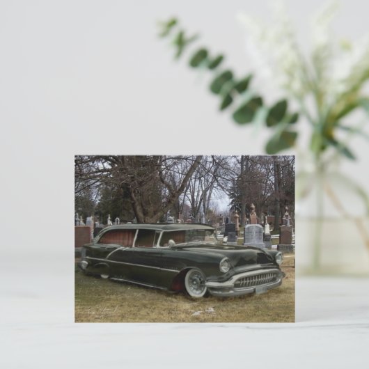 zwarte lijkwagen briefkaart (Staand voorkant)