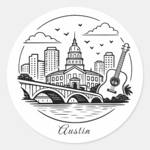 Zwarte lijn Austin illustratie Ronde Sticker