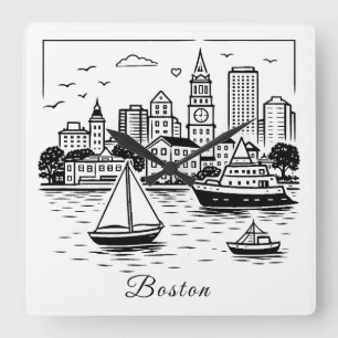 Zwarte lijn Boston illustratie Vierkante Klok