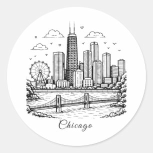 Zwarte lijn Chicago illustratie Ronde Sticker