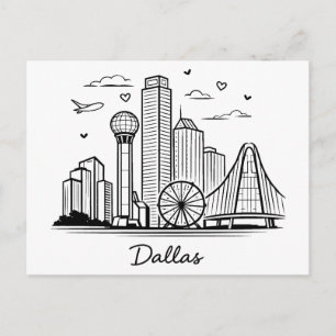 Zwarte lijn Dallas illustratie Briefkaart