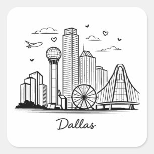 Zwarte lijn Dallas illustratie Vierkante Sticker