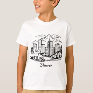 Zwarte lijn Denver illustratie T-shirt