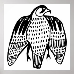 Zwarte lijn van Fierce Falcon op wit tekenen Poster
