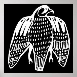 Zwarte lijn van Fierce Falcon wit tekenen zwart Poster