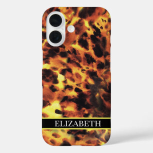 Zwarte lijn Witte Font Jouw naam Tortoiseshell iPhone 16 Hoesje