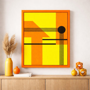 Zwarte lijnen die gele en oranje vormen kruisen poster