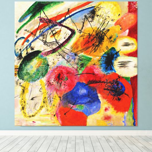 Zwarte lijnen door Kandinsky Stretched Canvas Prin (Insitu (Houten vloer))