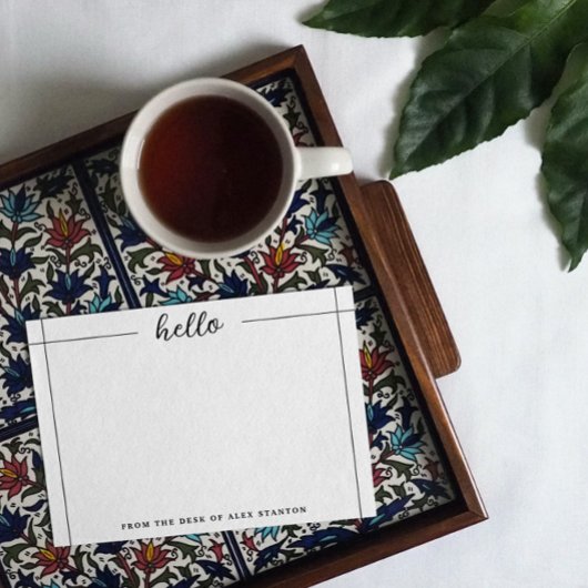 Zwarte lijnen Hallo van het bureau van Notitiekaartje