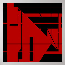 Zwarte lijnen op diep rood Abstract Poster