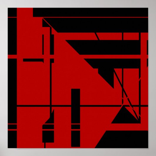 Zwarte lijnen op diep rood Abstract Poster (Voorkant)