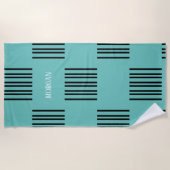 Zwarte Lijnen op Licht blauwgroen met Naam Strandlaken (Voorkant)