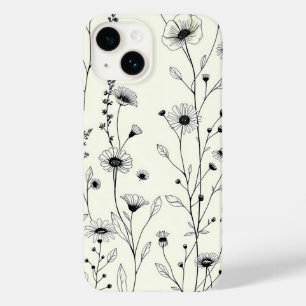 Zwarte Lijnkunst Bloemige Crème iPhone Hoes