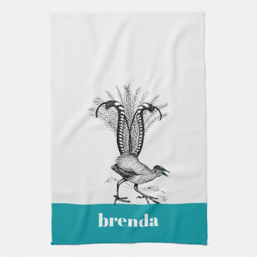 Zwarte lijntekening - LyreBird Theedoek (Verticaal)