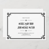 Zwarte lijst Art Deco Witte Save the Date Kaart (Voorkant / Achterkant)