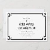 Zwarte lijst Art Deco Witte Save the Date-kaart Save The Date (Voorkant)