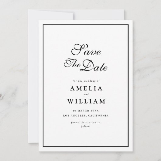 zwarte lijst kalligrafie bruiloft Opslaan Datum Save The Date (Voorkant)