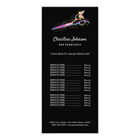 zwarte lijst met kleurrijke scharen reclamekaart (Voorkant)