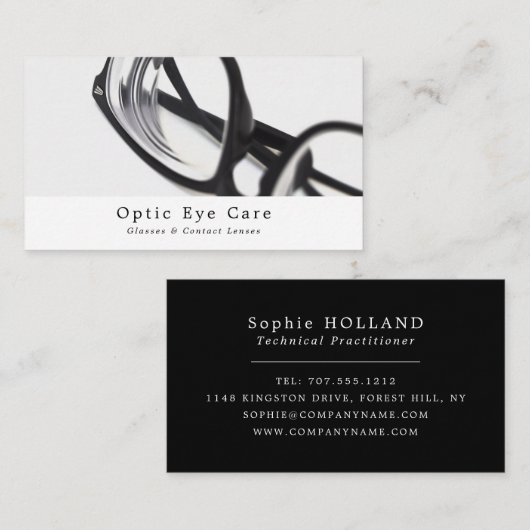 Zwarte Lijsten, Opticien, Technical Practitioner Visitekaartje (Voorkant / Achterkant)