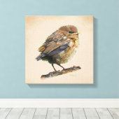 Zwarte Lijster Jong Canvas Afdruk (Insitu (Houten vloer))