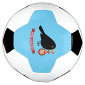 Zwarte Lijster Met Een Kerstbal Voetbal (Gedraaid)