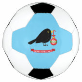 Zwarte Lijster Met Een Kerstbal Voetbal (Voorkant)