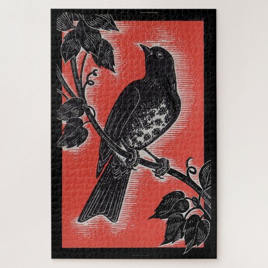 Zwarte lijster met rood legpuzzel (Verticaal)