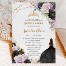 Zwarte Lila Rozen Floral Quinceañera Sweet Sixteen