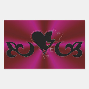 Zwarte Lily Heart en Butterfly op regenboog Rechthoekige Sticker