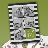 Zwarte Lime Gestreepte Foto Collage Aangepaste Mon Speelkaarten