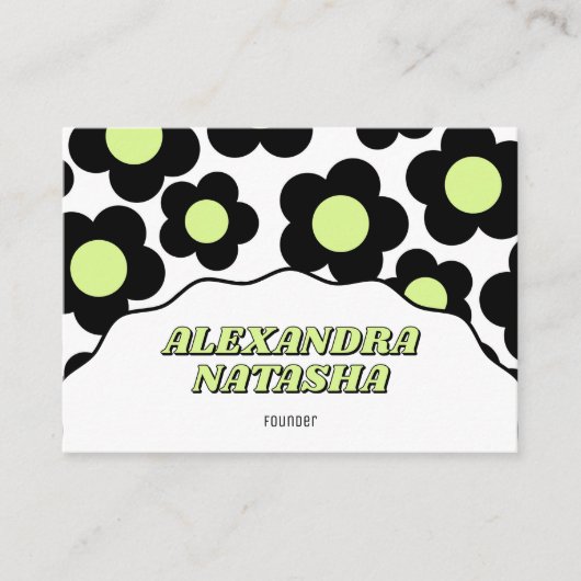 Zwarte Lime Groene Y2K Bloem Handgemaakte Kleding Visitekaartje (Voorkant)