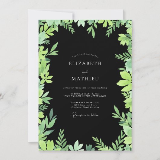 Zwarte Limoenblad Eucalyptus Bruiloft Kaart (Voorkant)