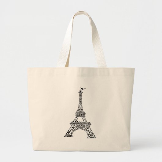 Zwarte line Eiffel Tower Grote Tote Bag (Voorkant)