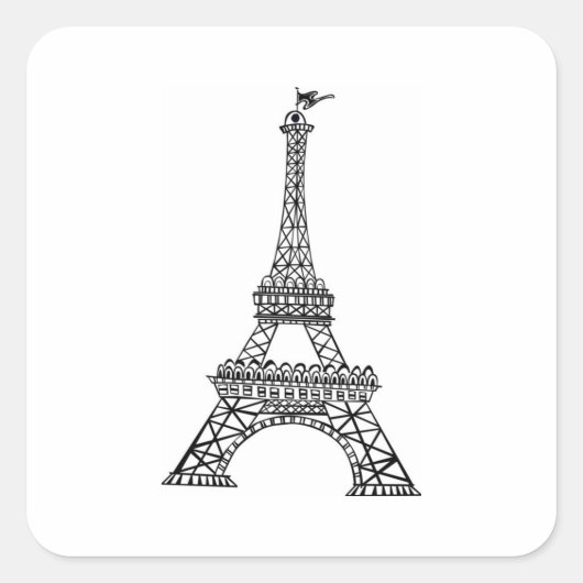 Zwarte line Eiffel Tower Vierkante Sticker (Voorkant)