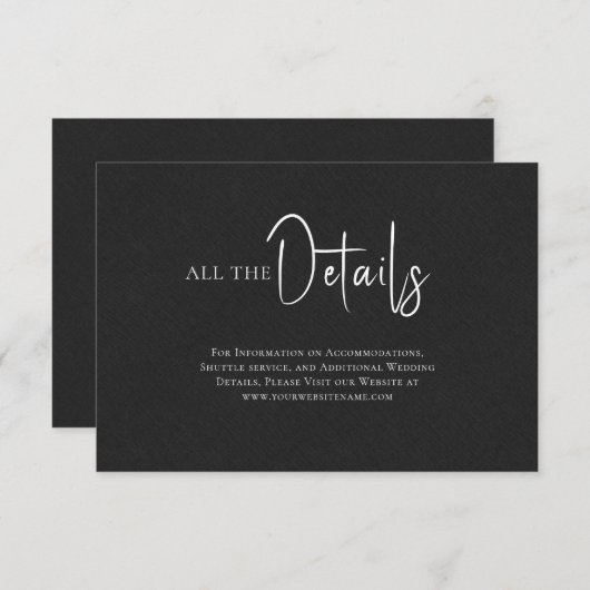 Zwarte linen Simple Black Script Weddenschap - Geg Kaart (Voorkant / Achterkant)