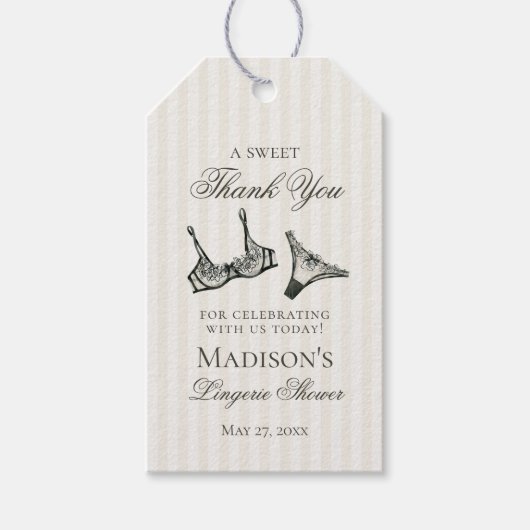 Zwarte lingerie douche bruidsfeest cadeau cadeaulabel (Voorkant)