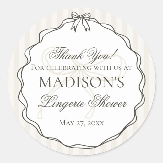 Zwarte lingerie douche bruidsfeest cadeautje ronde sticker (Voorkant)