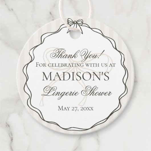 Zwarte lingerie douche vrijgezellenfeest bruid bedankjes labels (Voorkant)