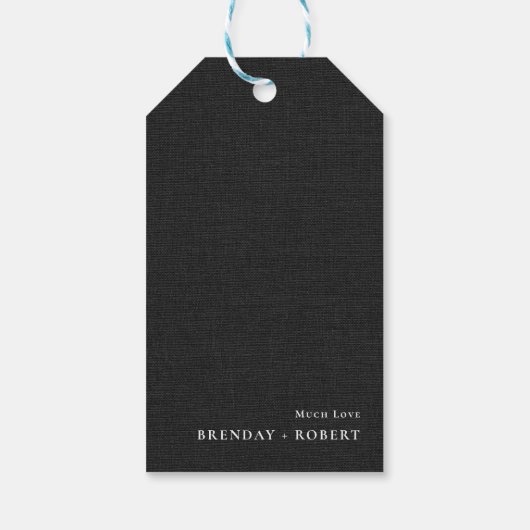 Zwarte linnen Eenvoudige Script Welkom Trouwcadeau Cadeaulabel (Achterkant)