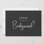 Zwarte Linnen Witte Schrift Wil Je Mijn Bruidsmeis Kaart (Voorkant)