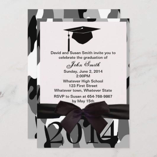 Zwarte lint en grijze Afstuderen Kaart (Voorkant / Achterkant)