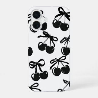 Zwarte lint en kersen telefoonhoesje – Elegant en iPhone 16 Hoesje