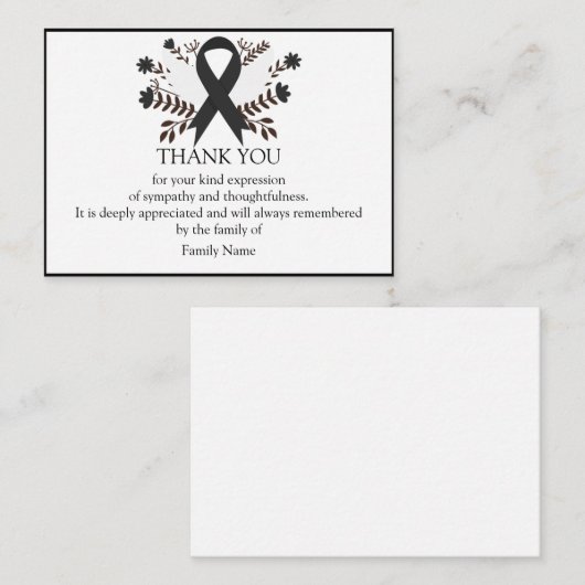 Zwarte lint en ventilator na begrafeniskaarten notitiekaartje (Voorkant / Achterkant)