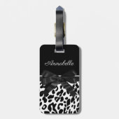 Zwarte lint-luipaard bagagelabel (Achterkant verticaal)