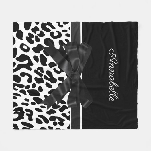 Zwarte lint-luipaard fleece deken (Voorkant (Horizontaal))