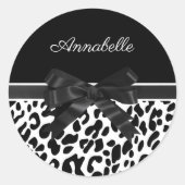 Zwarte lint-luipaard ronde sticker (Voorkant)